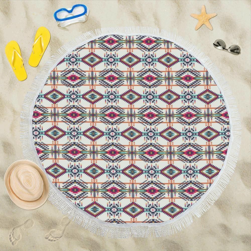 Indian Navajo Art Themed Design Print Round Beach Towel