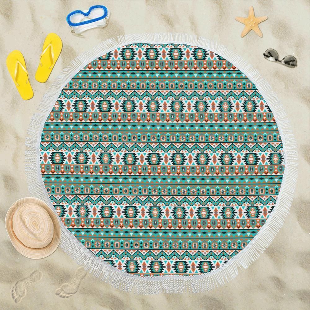 Indian Navajo Ethnic Themed Pattern Printed Round Beach Towel