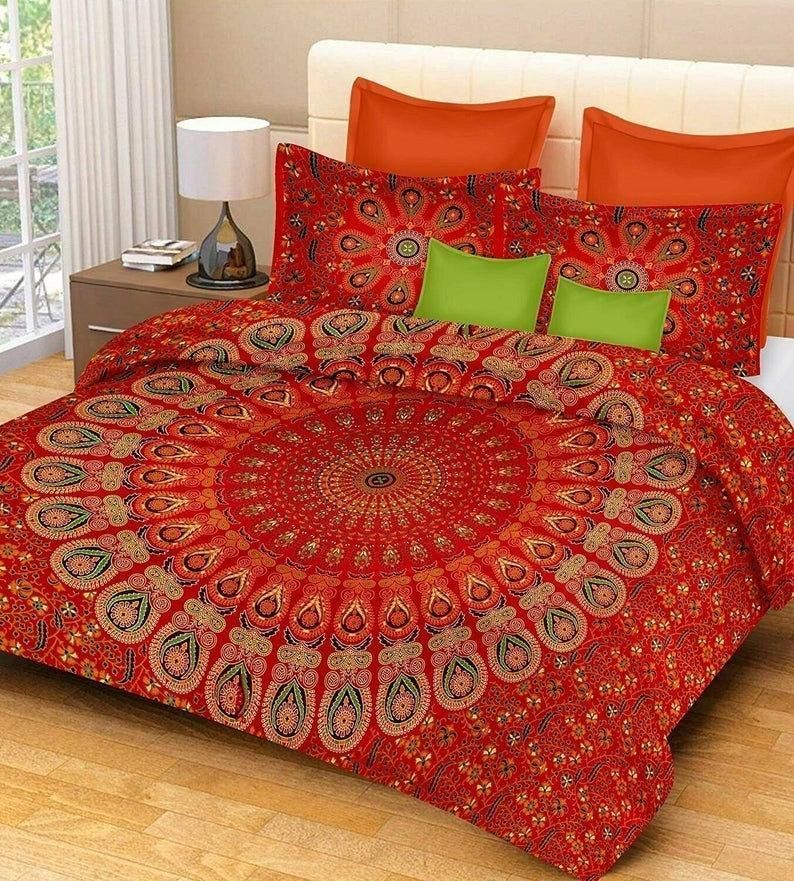 Indian Red Mandala Bedding Set