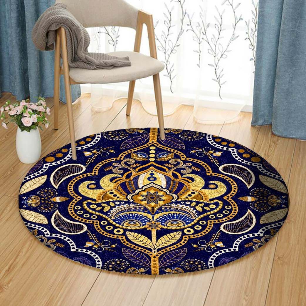 Indian Seamless Paisley Round Carpet