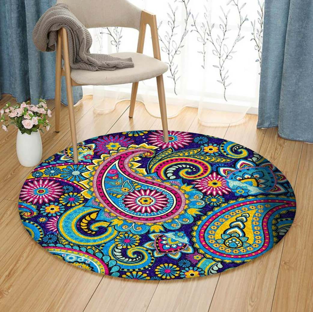 Indian Seamless Paisley Round Carpet