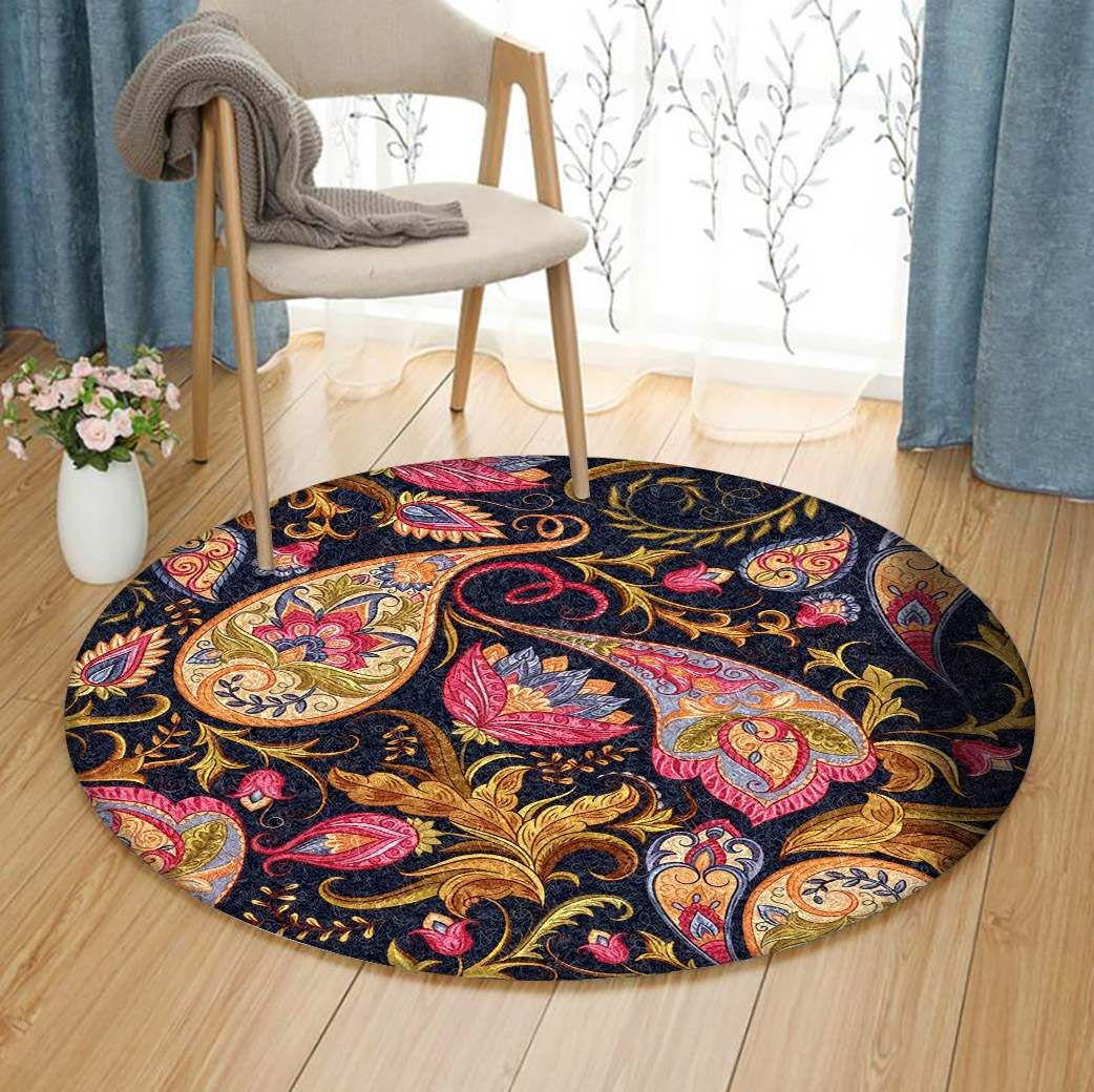 Indian Seamless Paisley Round Carpet