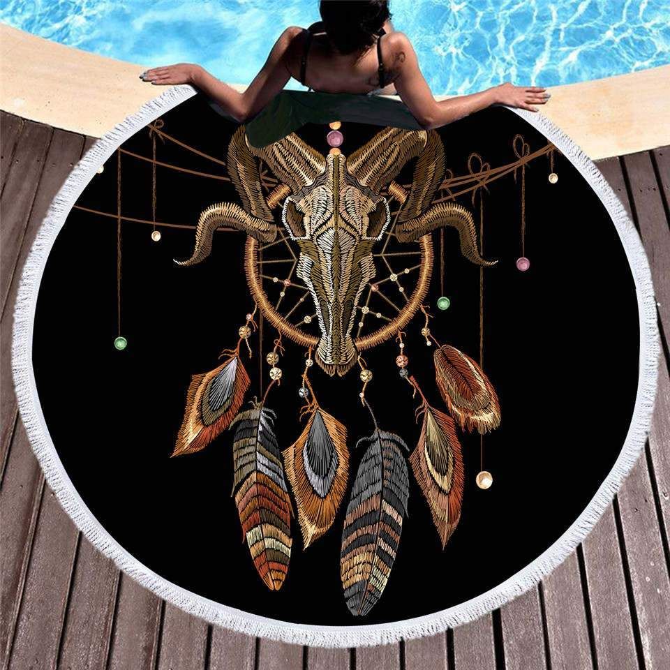 Indian Shofar Dream Catcher Printed Round Beach Towel