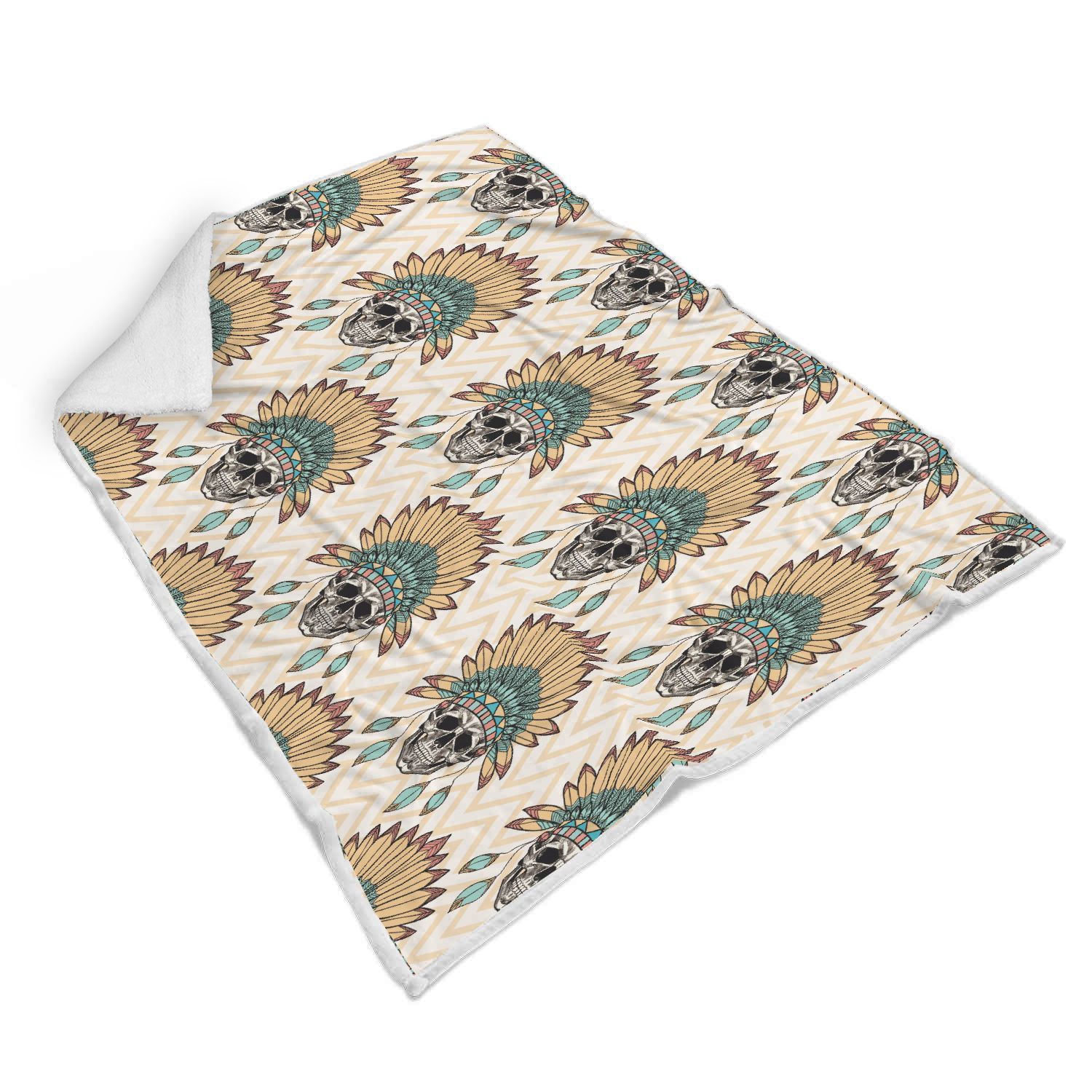Indian Skull Pattern Sherpa Fleece Blanket