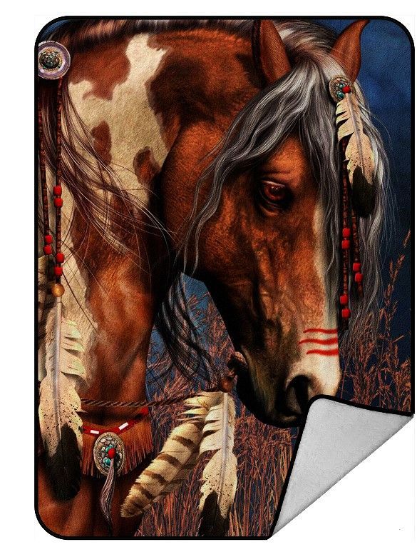 Indian War Horse Sherpa Fleece Blanket