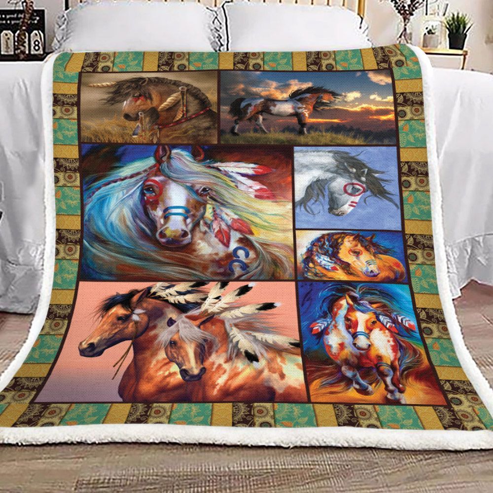 Indian War Horse Sherpa Fleece Blanket