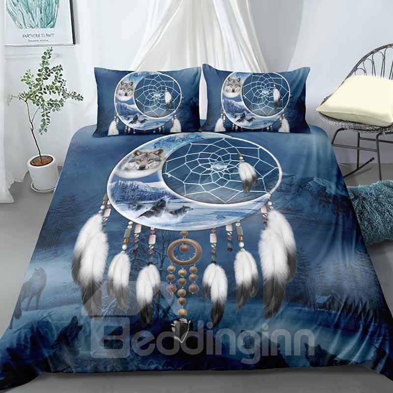 Indian Wolf In The Moon And Dream Catcher Bedding Set
