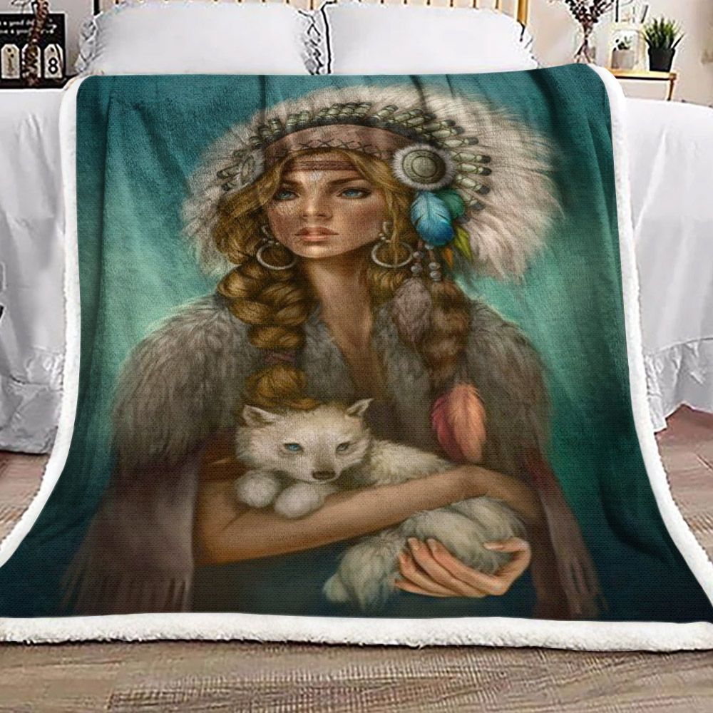 Indian Woman And Baby Wolf Sherpa Fleece Blanket