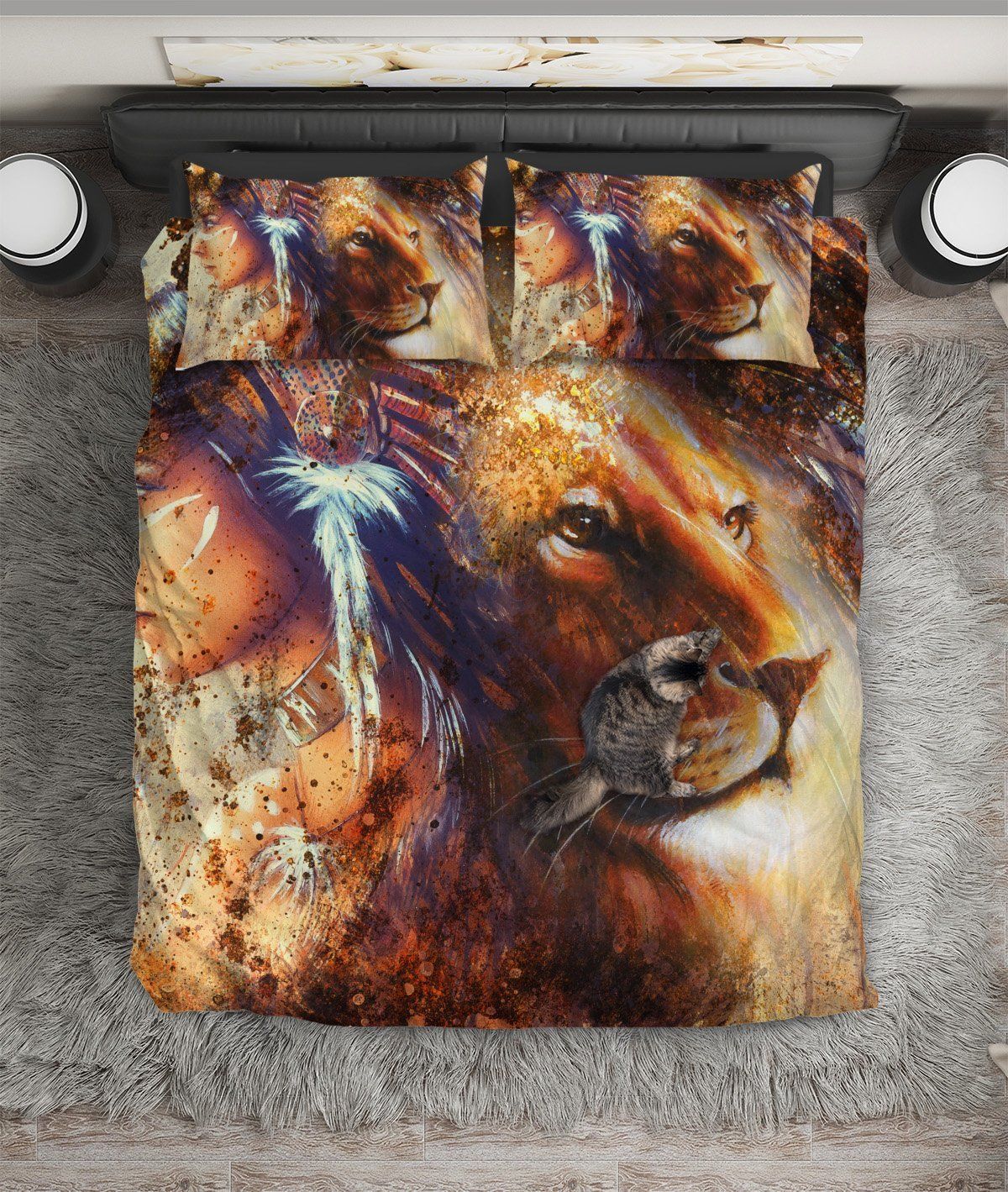 Indian Woman Lion Abstract Bedding Set