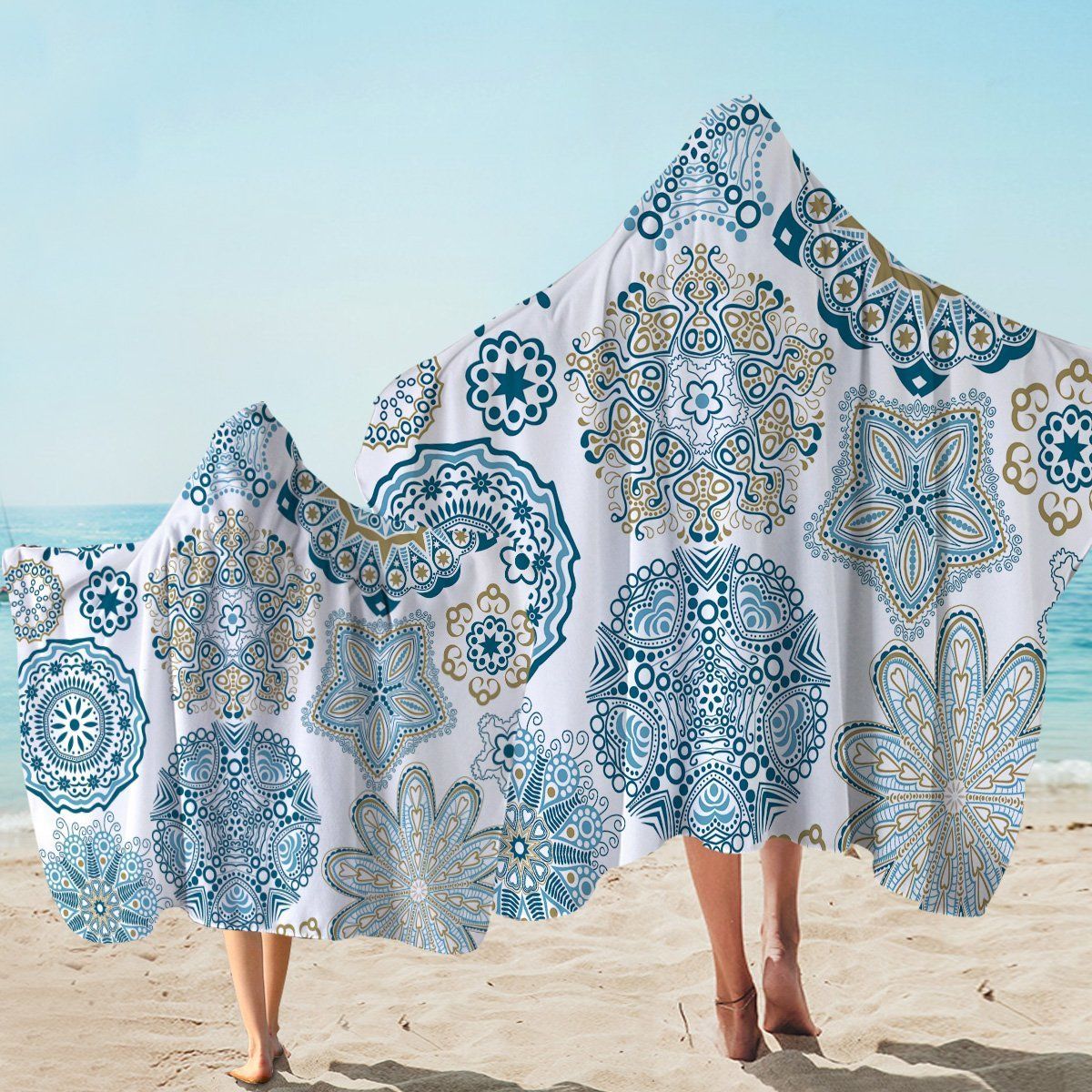 Intricate Flower Designs Printed Hooded Towel