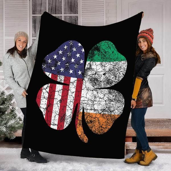 Irish American Flag Ireland Shamrock St Patricks Day Sherpa Fleece Blanket