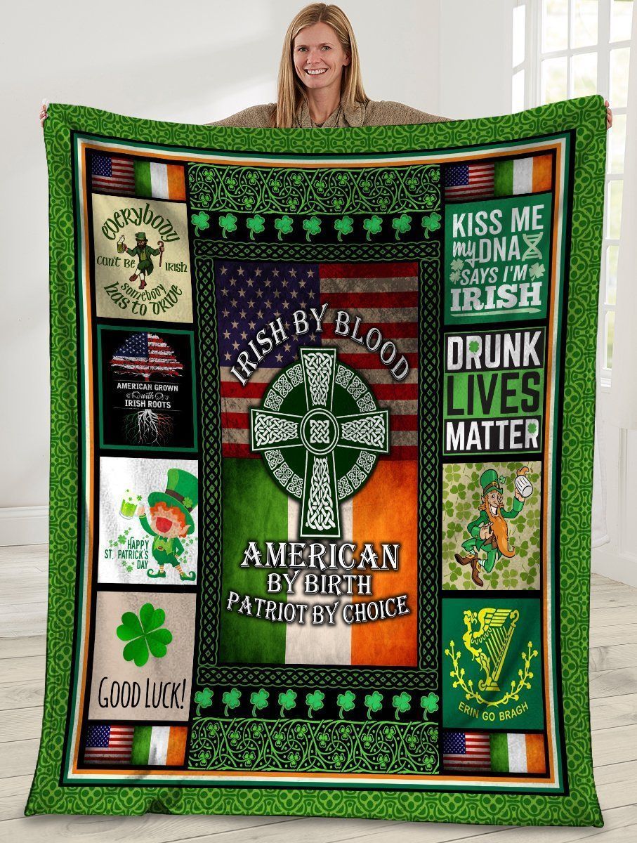 Irish By Blood American By Birth Irish Cross American Usa Flag Fleece Blanket
