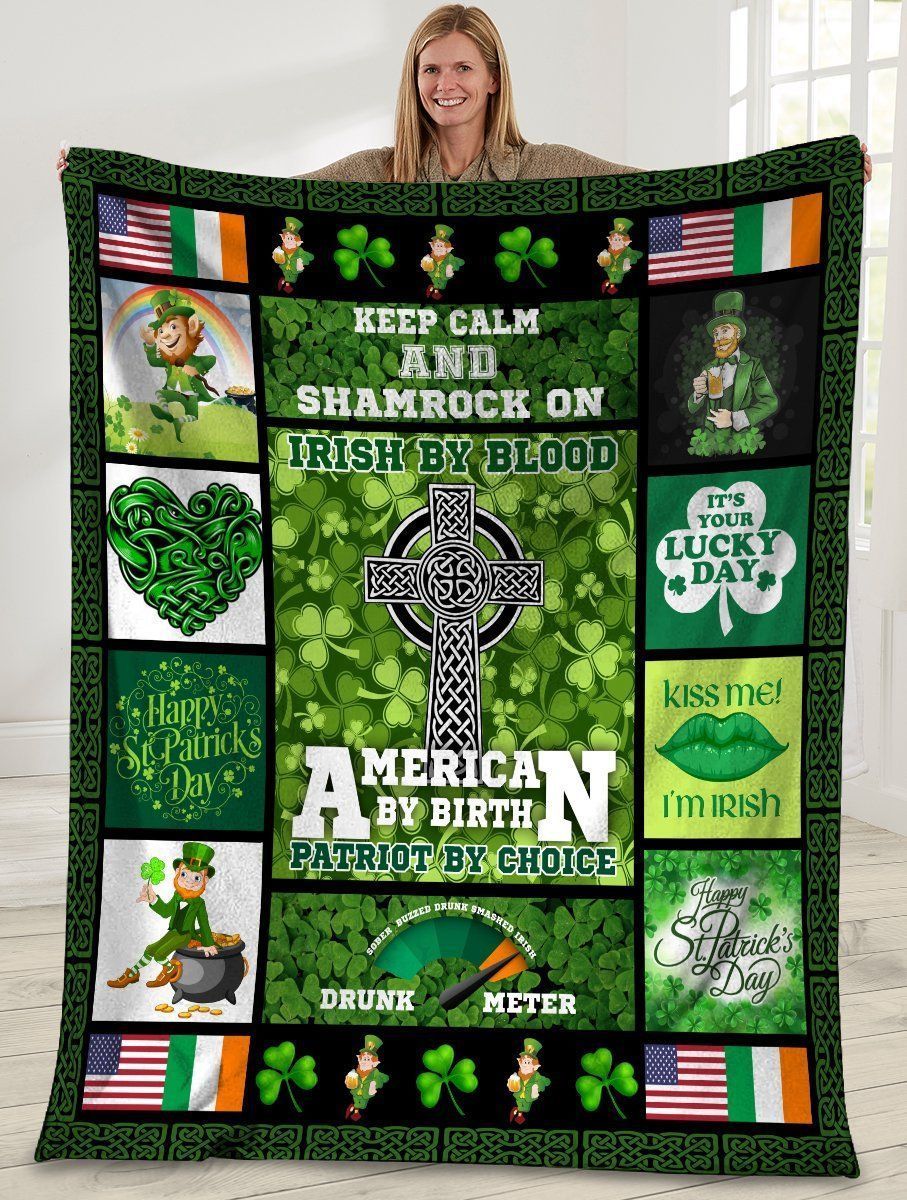 Irish By Blood American By Birth Irish Shamrock St Patrick’s Day Flag Fleece Blanket
