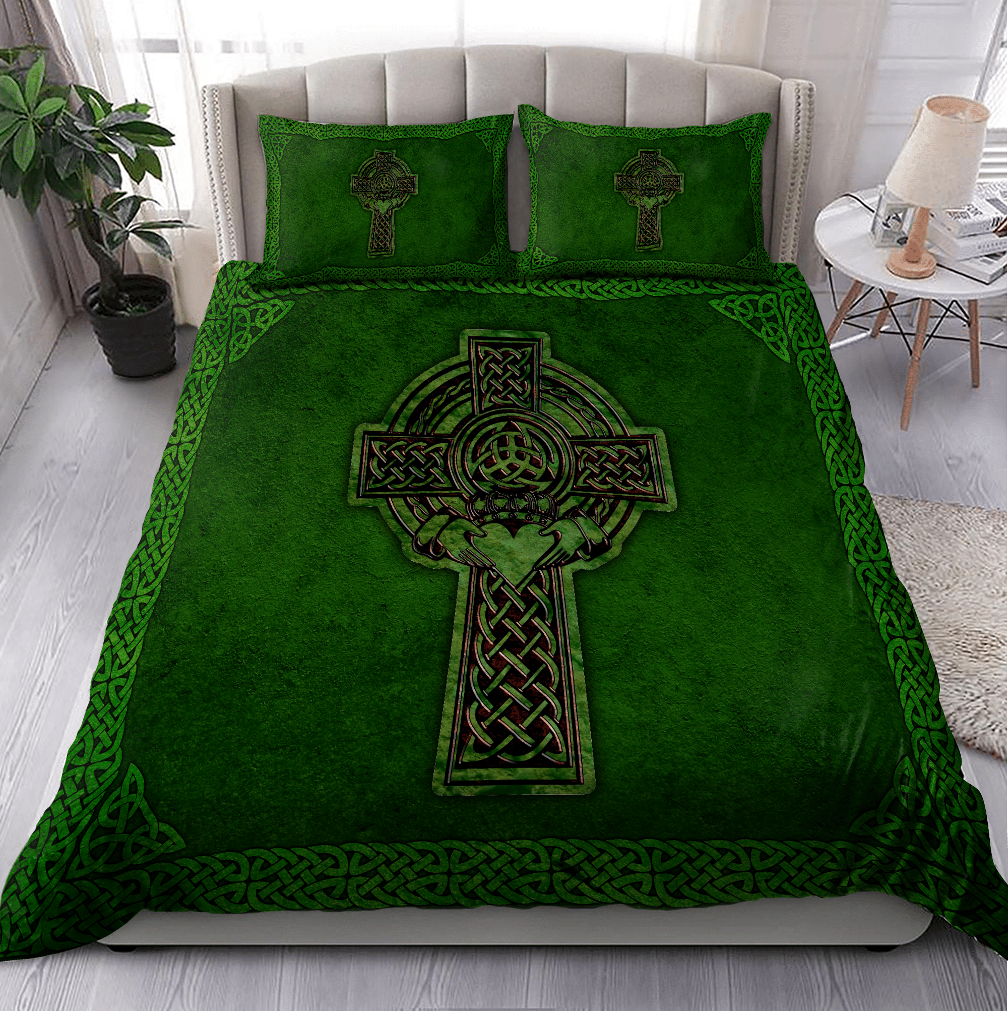 Irish Celtic Cross Dark Green St Patrick’s Day Bedding Set
