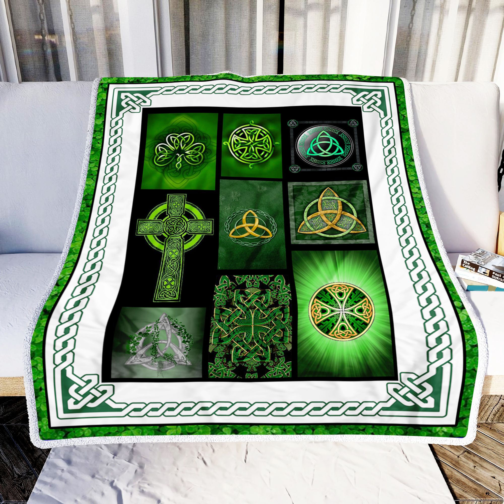 Irish Celtic Cross St Patricks Day Fleece Blanket