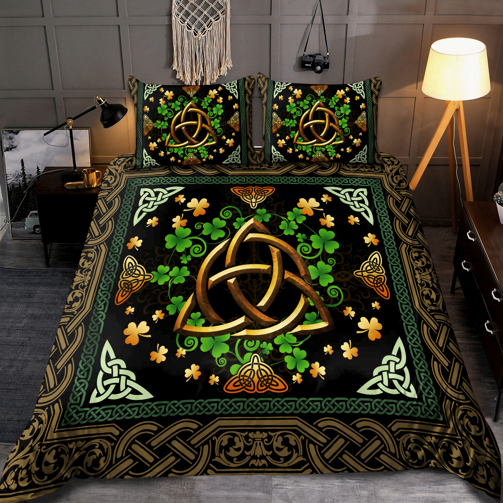 Irish Celtic Shamrock And Trinity Knot St Patrick’s Day Bedding Set