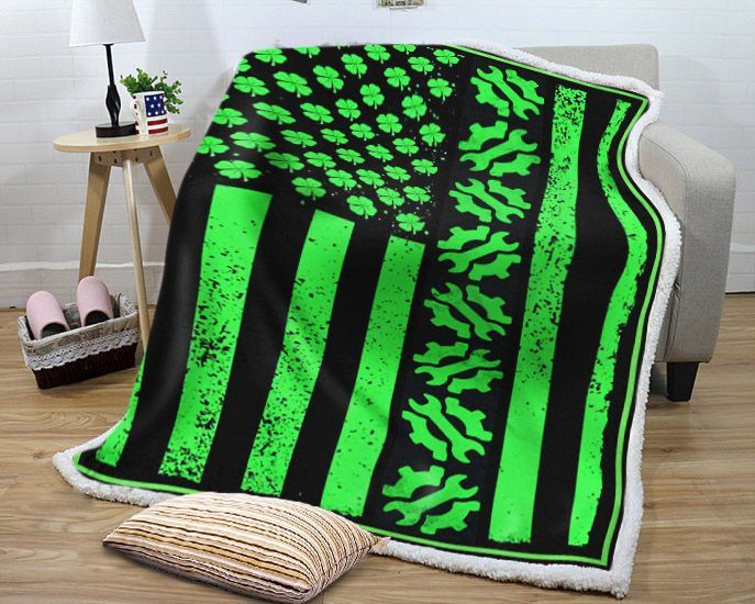 Irish Flag Mechanic Sherpa Fleece Blanket