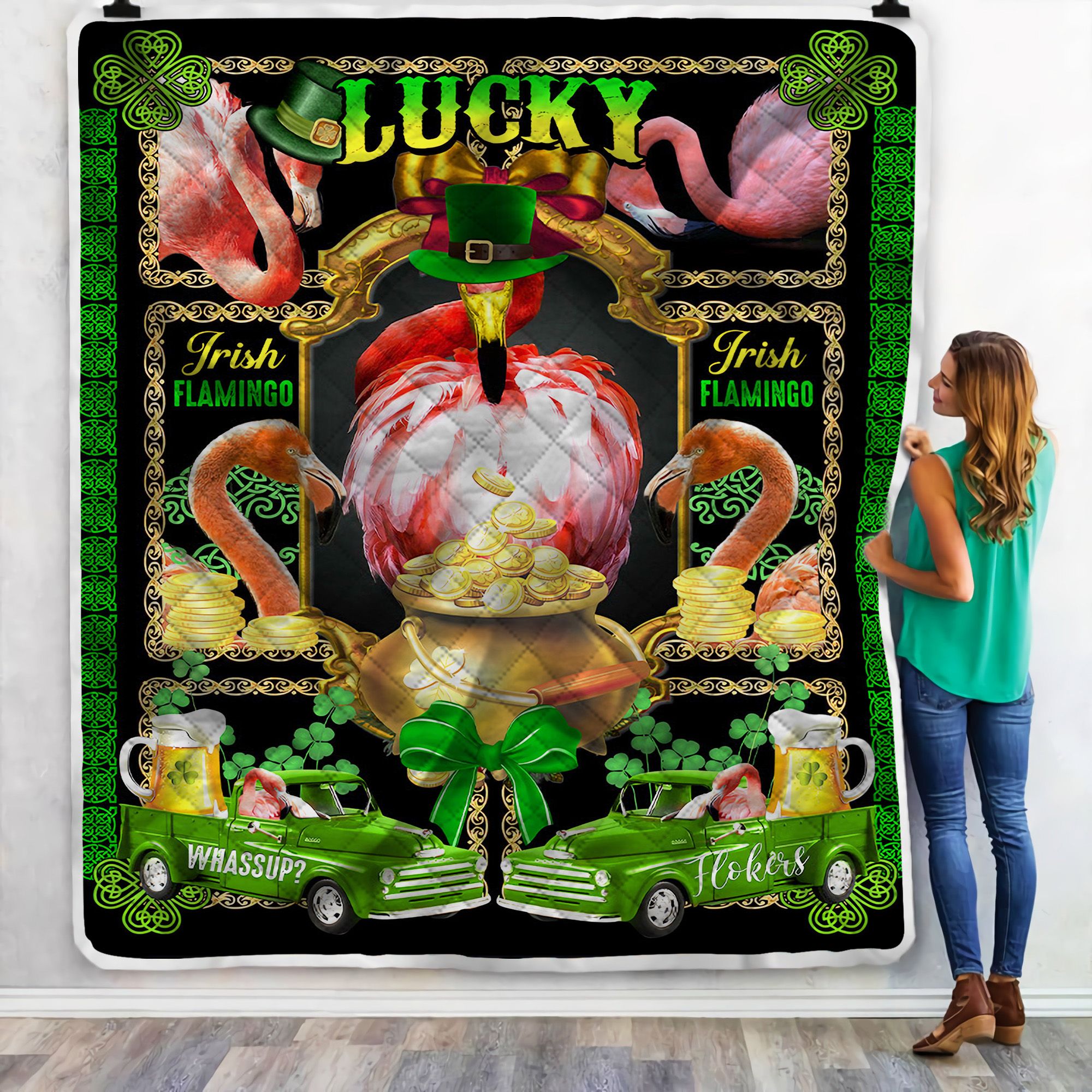 Irish Flamingo Fleece Blanket