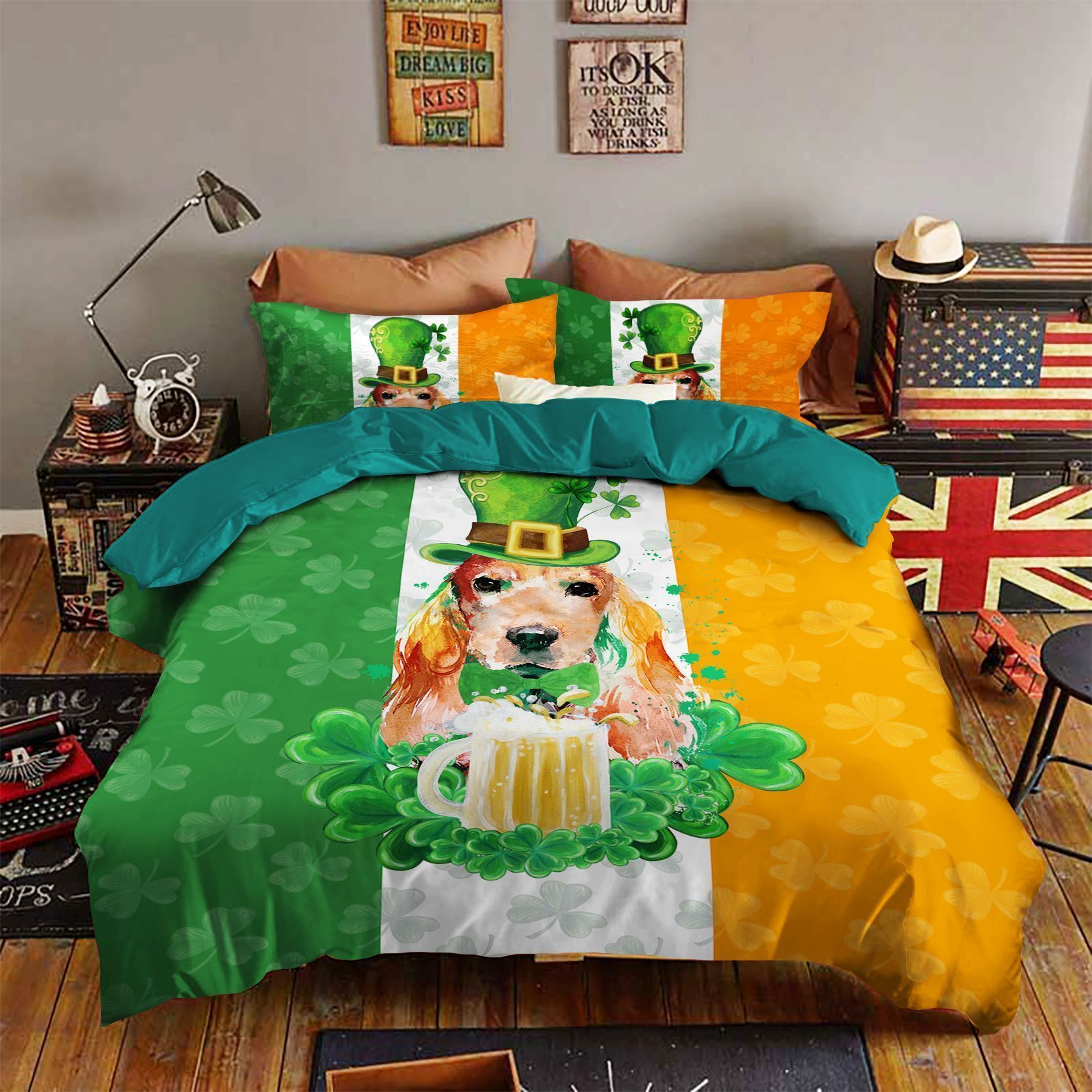 Irish Setter Ireland Flag Color With Beer St Patrick’s Day Bedding Set