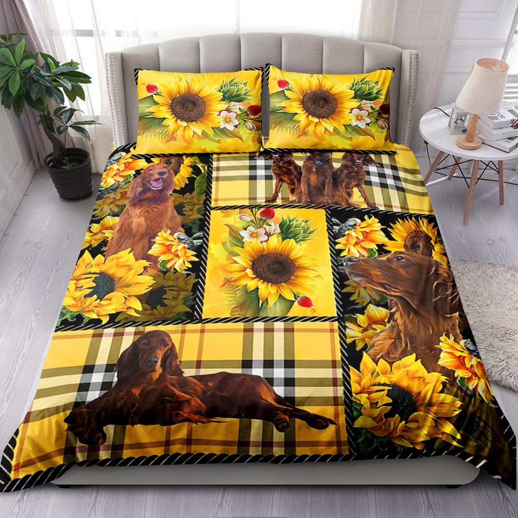 Irish Setter Yellow Tartan Bedding Set