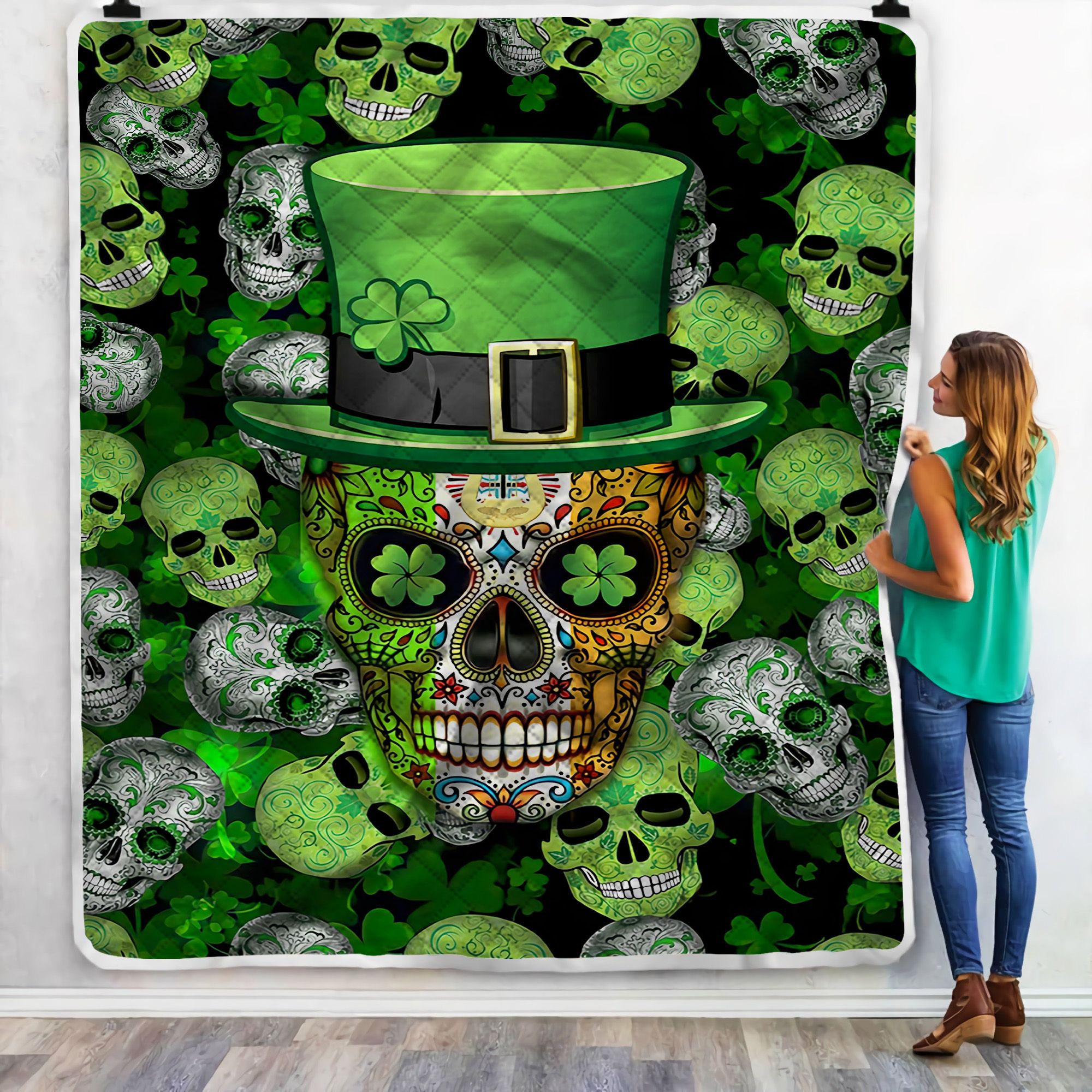 Irish Skull St Patrick Day Fleece Blanket