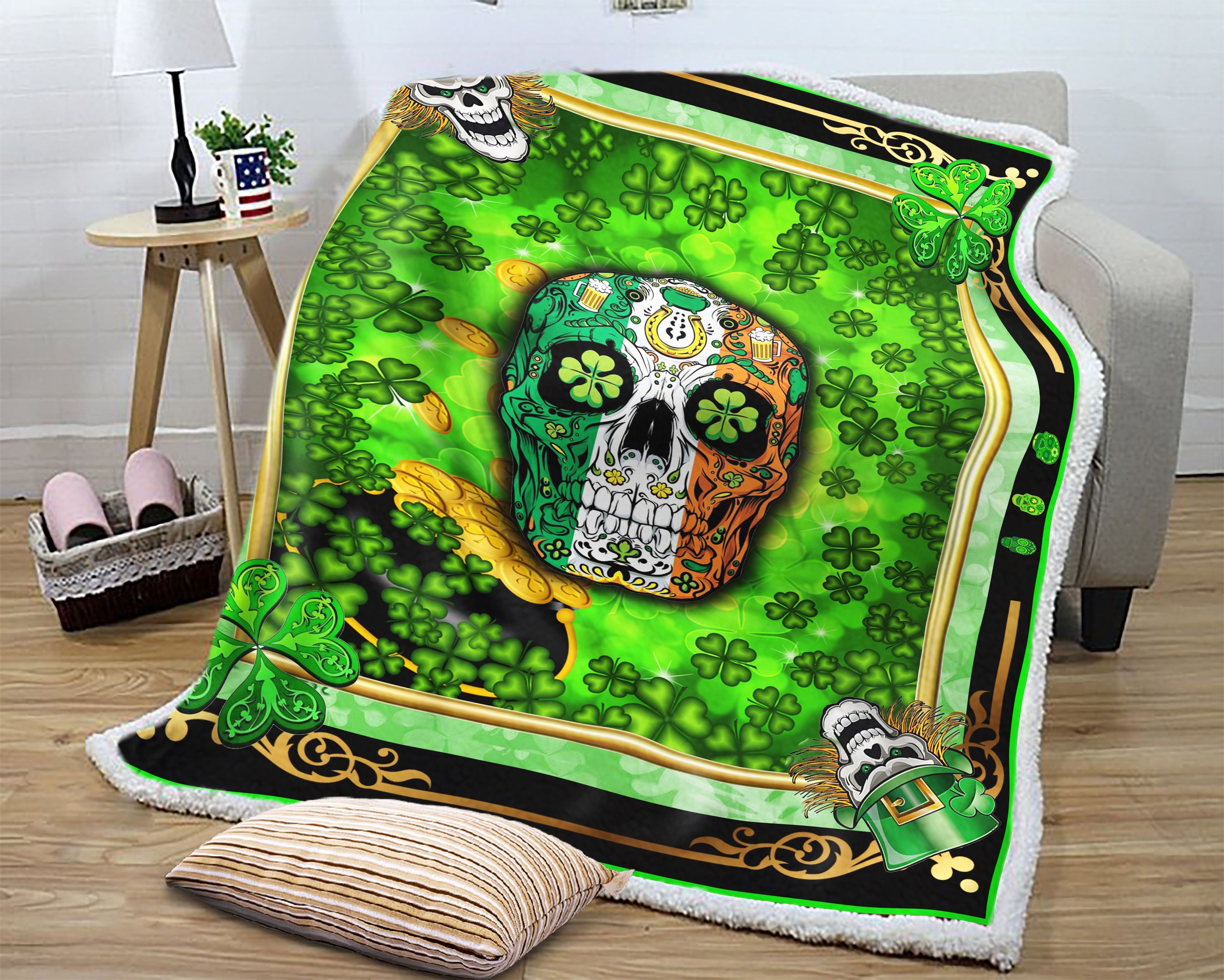 Irish Skull Fleece Blanket