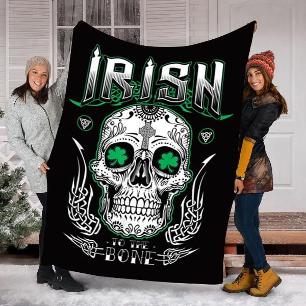 Irish Sugar Skull Shamrock Sherpa Fleece Blanket