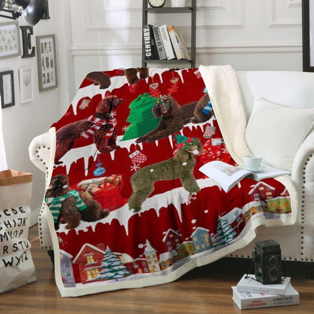 Irish Water Spaniel Snow Christmas Sherpa Fleece Blanket