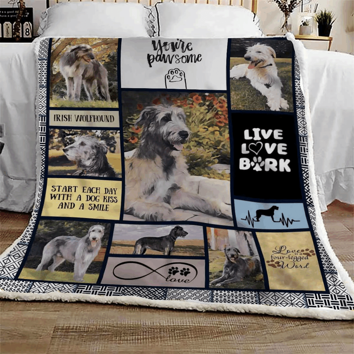 Irish Wolfhound Pawsome Sherpa Fleece Blanket