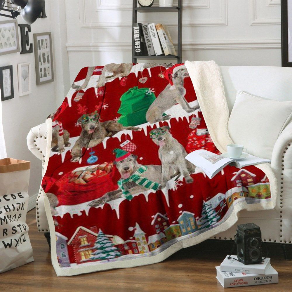 Irish Wolfhound Snow Christmas Sherpa Fleece Blanket