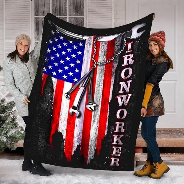 Ironworker Flag Sherpa Fleece Blanket