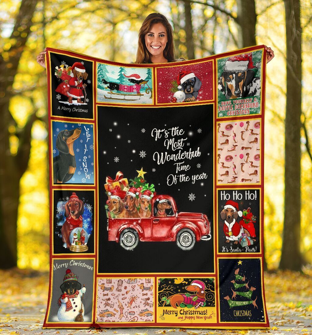 It’s The Most Wonderful Time Dachshund Doxie Wiener Dog Xmas Fleece Blanket