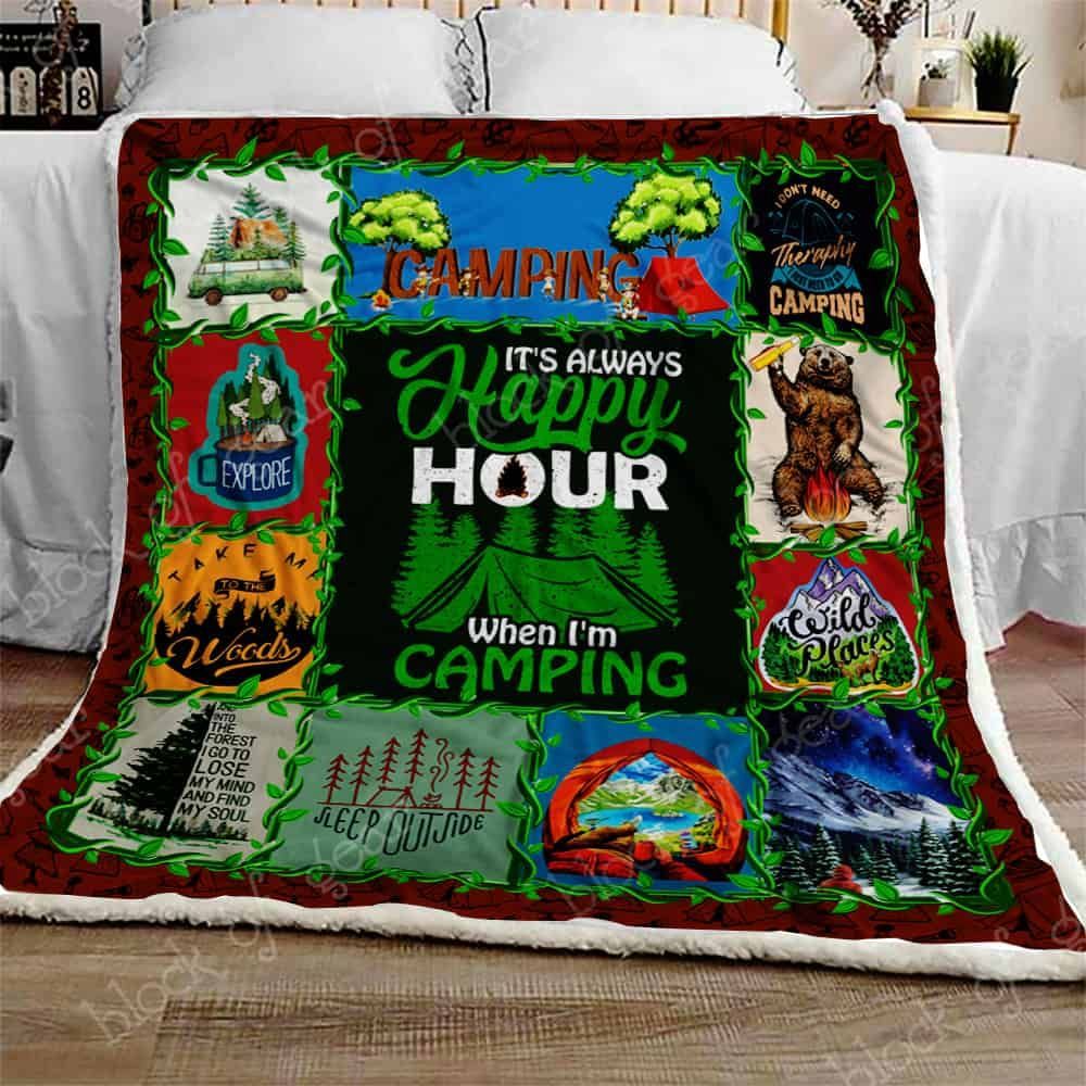 Its Always Happy Hour When Im Camping Fleece Blanket