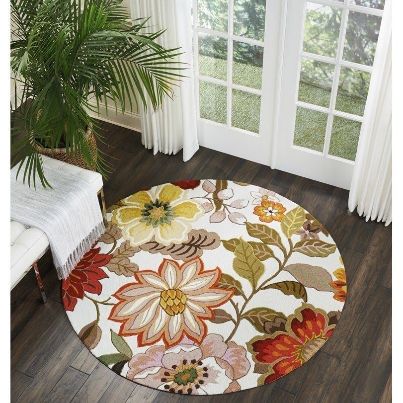 Ivory Floral Round Carpet