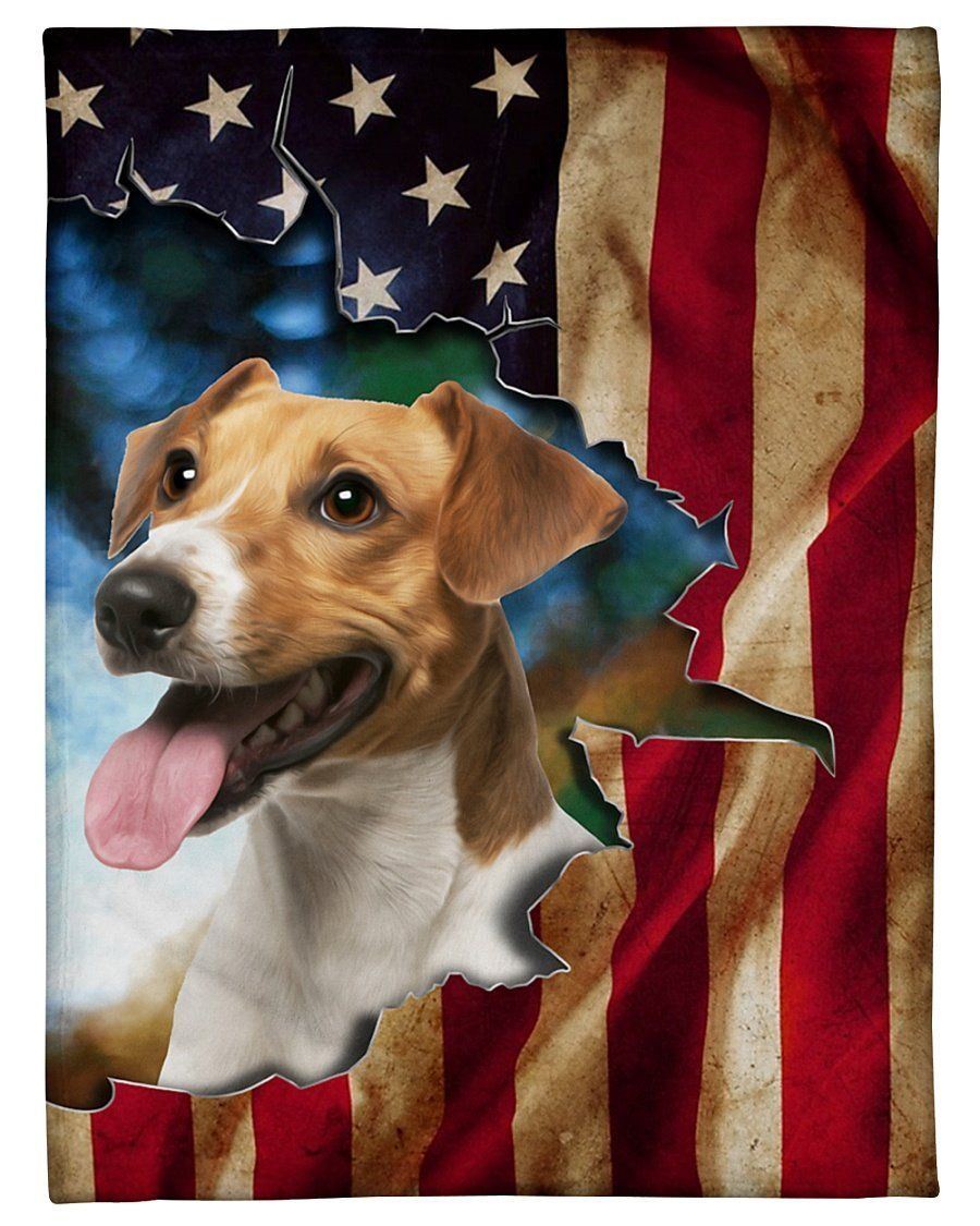 Jack Russell Torn American Flag Giving Dog Lovers Fleece Blanket Fleece Blanket