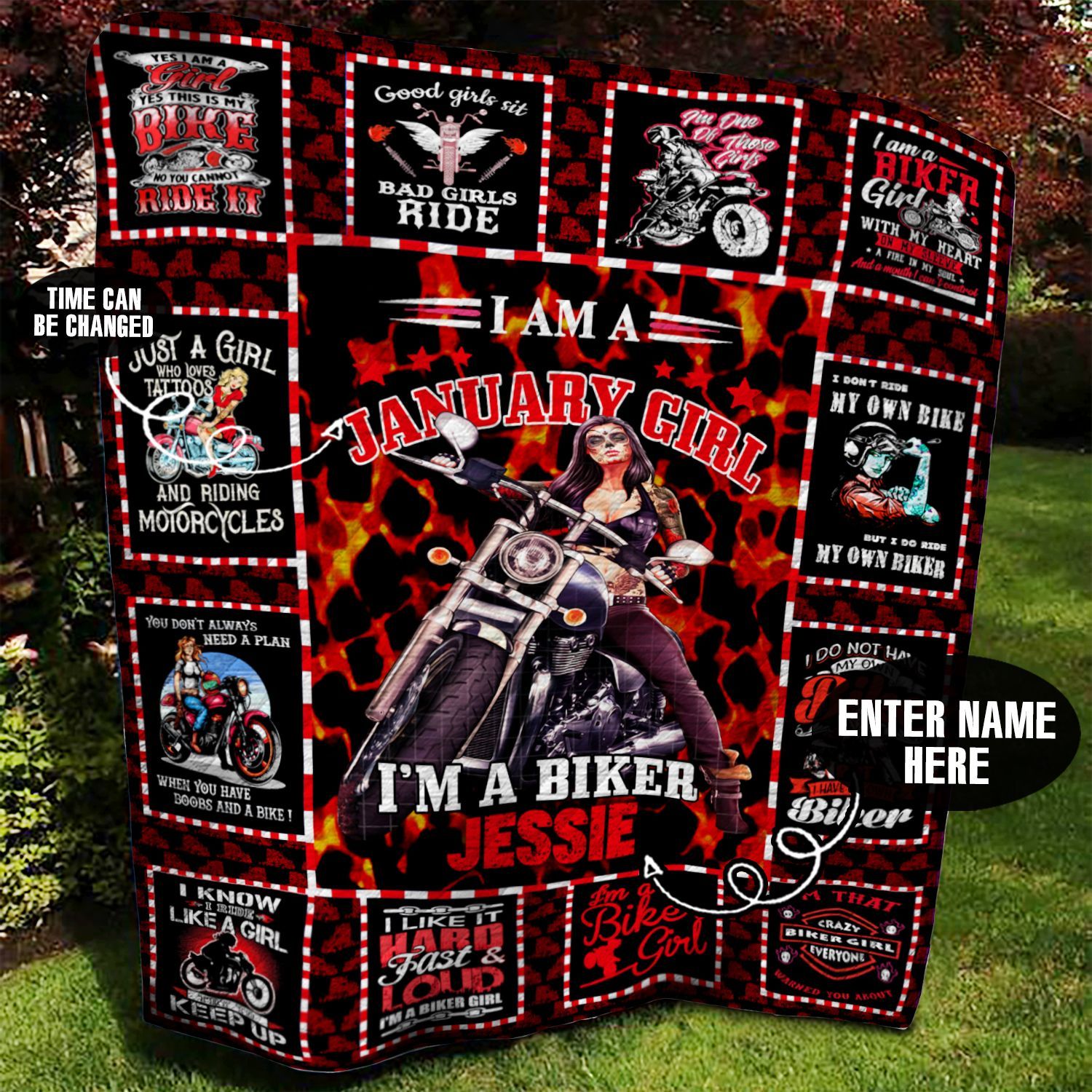 January Biker Girl Personalized Quilt Blanket BBB060616SM
