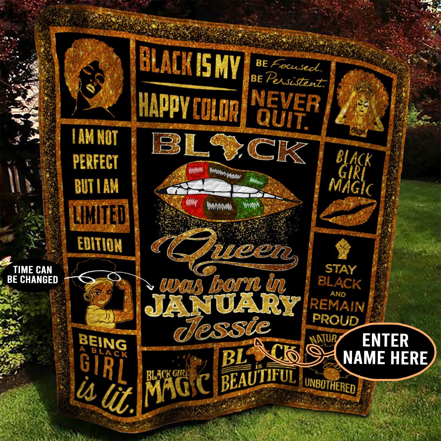 January Black Girl Personalized Quilt Blanket BBB040605NB