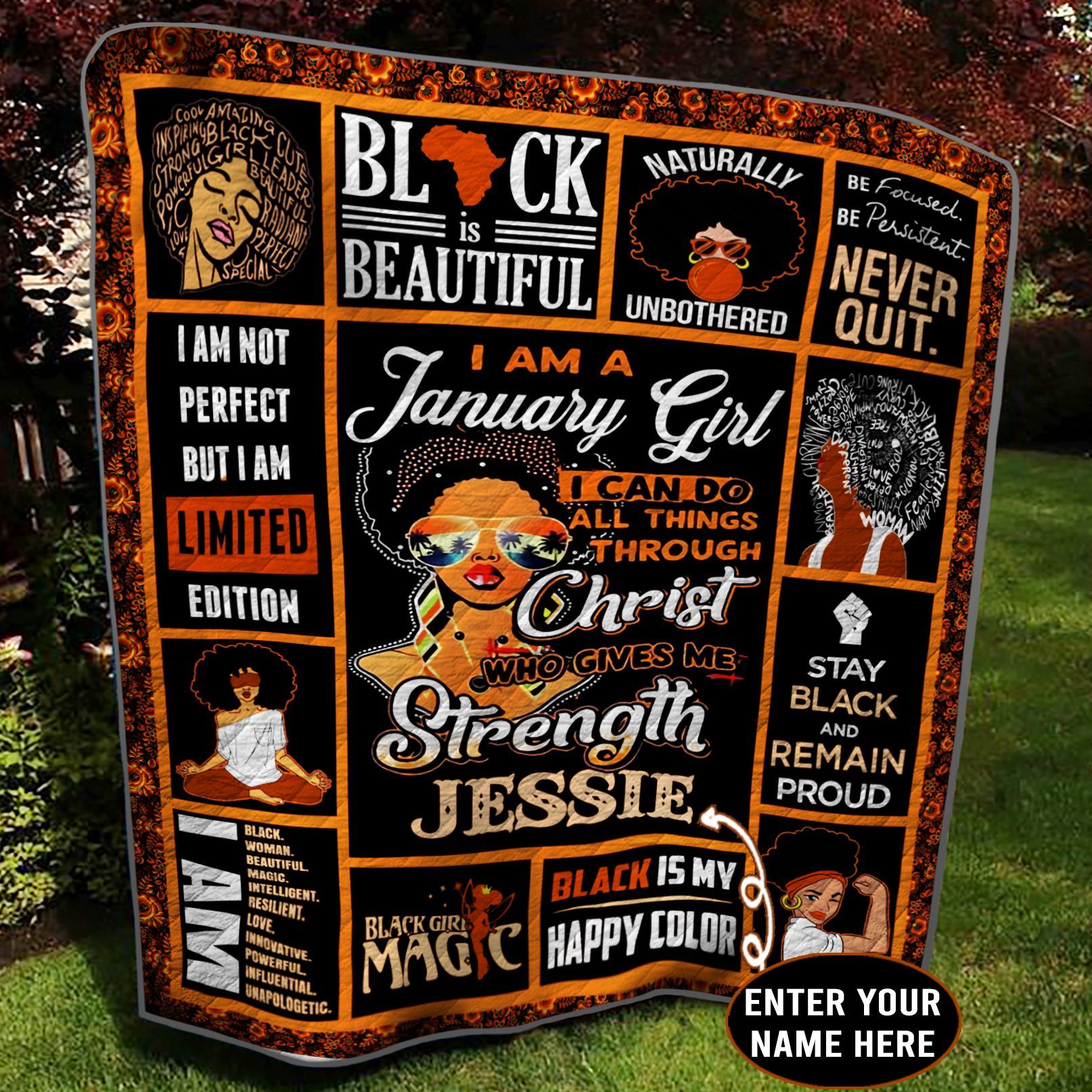 January Black Girl Personalized Quilt Blanket BBB290503NB