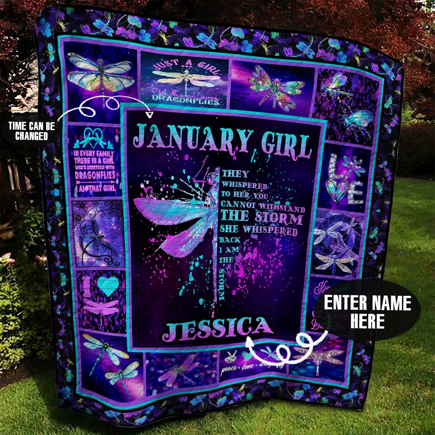 January Dragonfly Personalized Quilt Blanket BBB050665HT