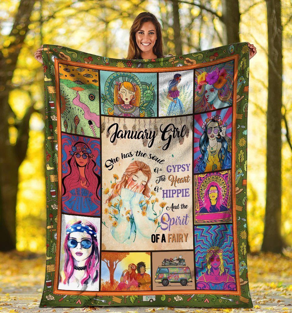 January Girl She Has A Soul Of A Gypsy Hippie Fleece Blanket