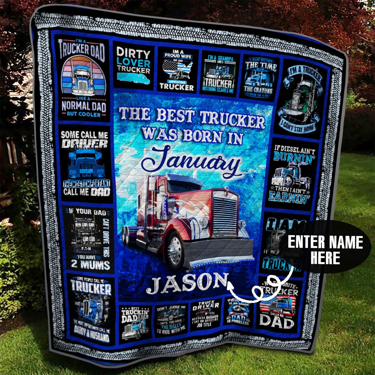 January Trucker Dad Personalized Quilt Blanket BBB290547SM