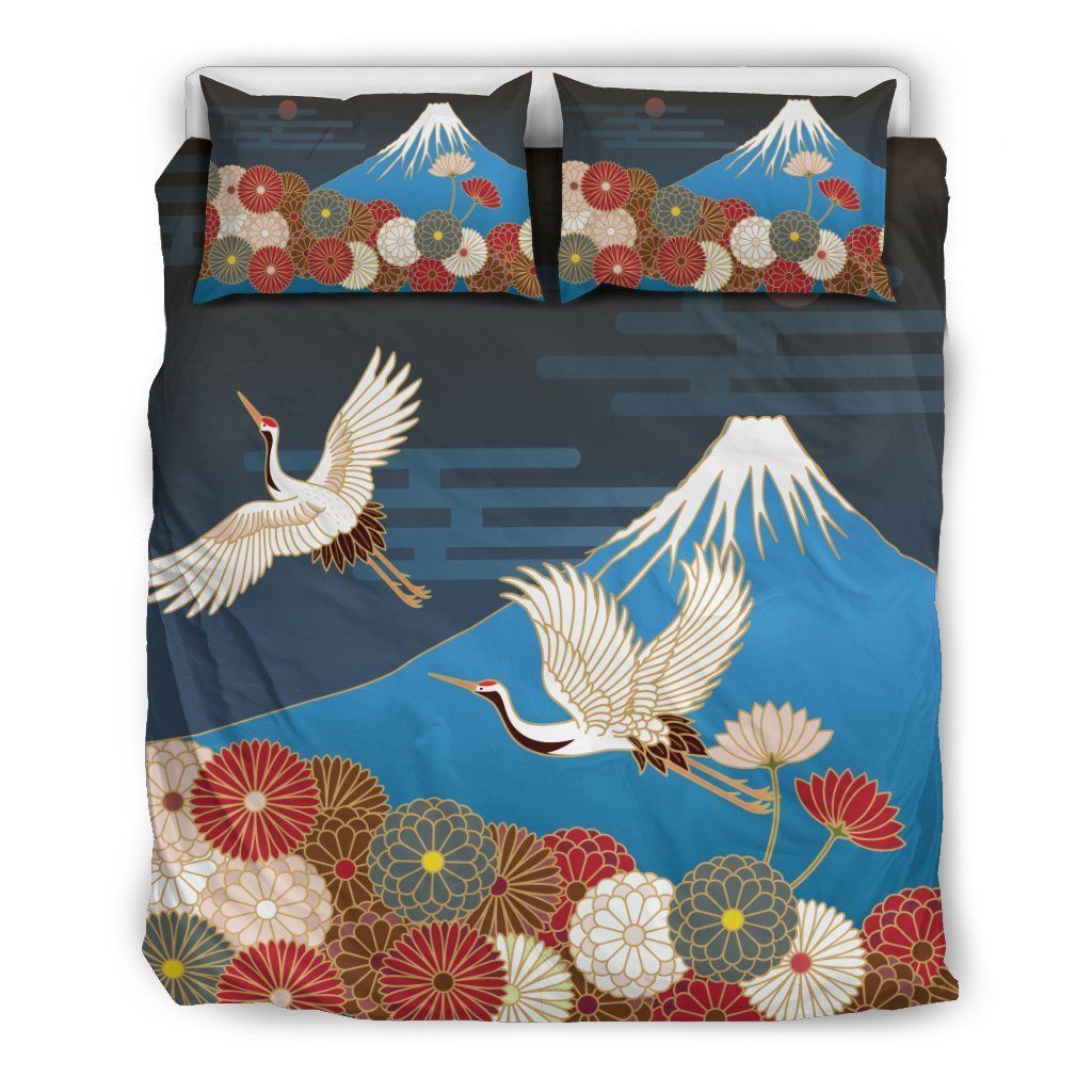 Japan Cranes Mountain Flower Pattern Bedding Set