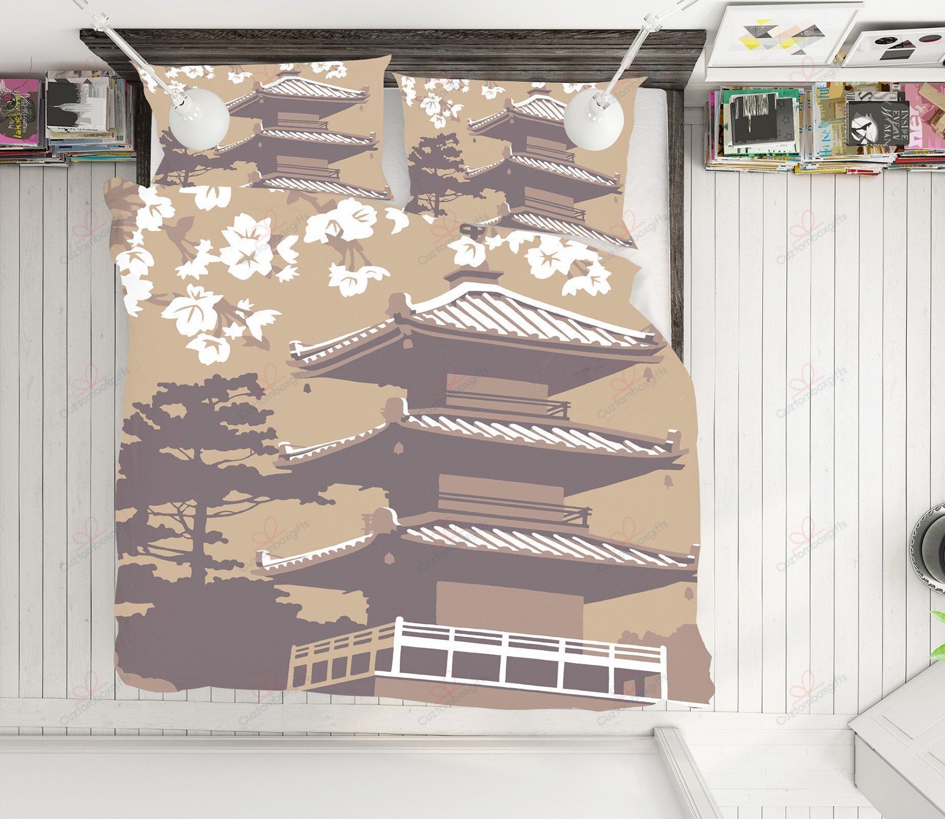 Japan Landscape Flower Printed Bedding Set