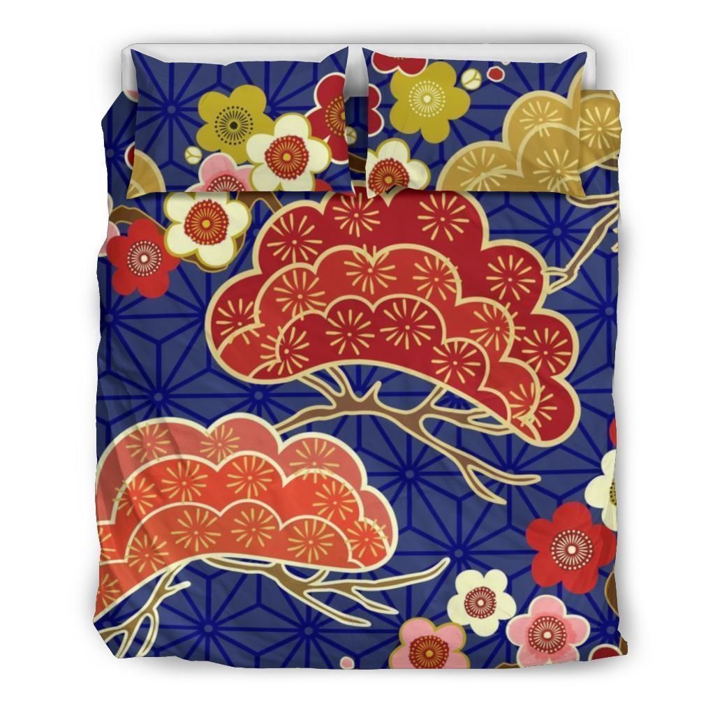 Japanese Blue Floral 3D Bedding Set