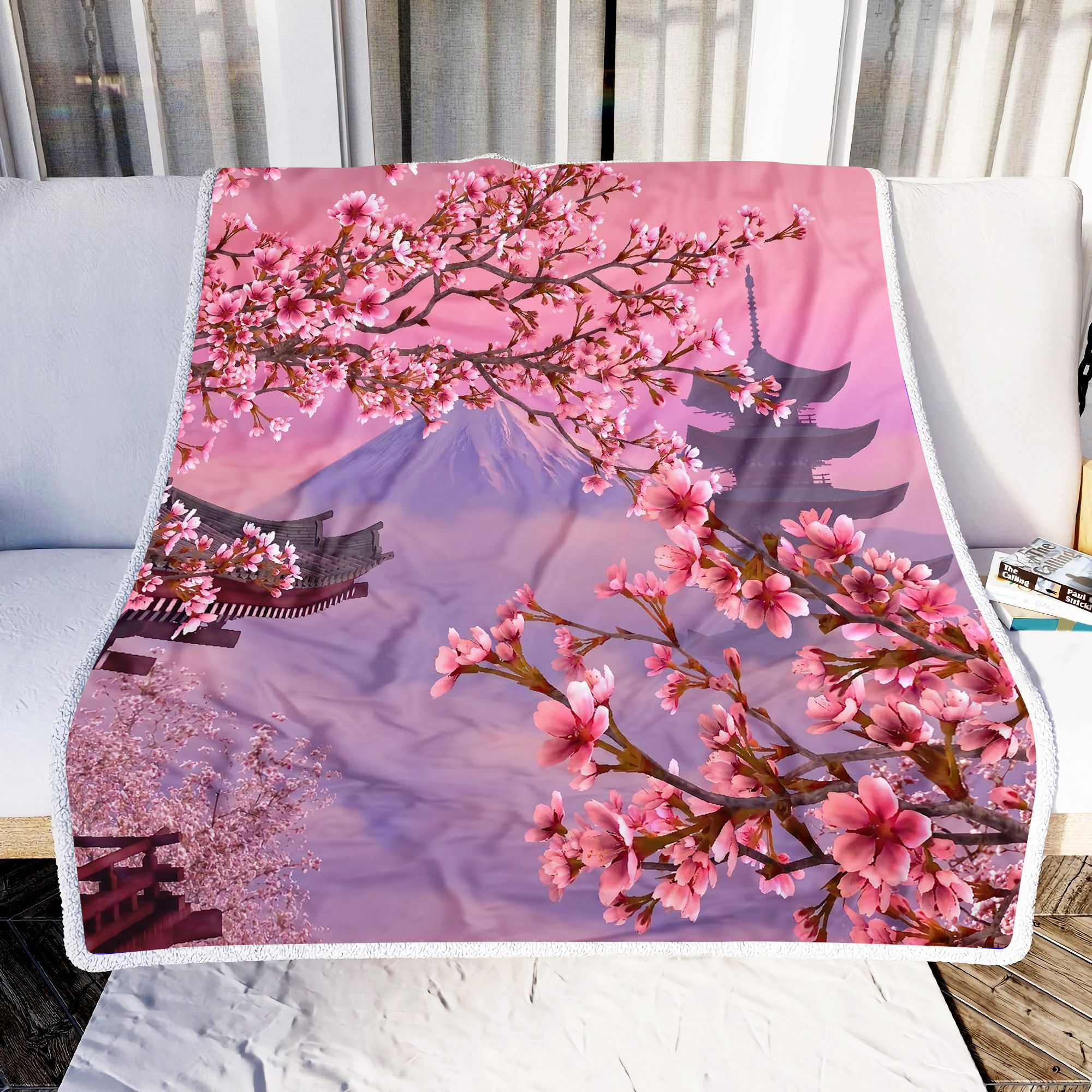 Japanese Cherry Blossom Fleece Blanket