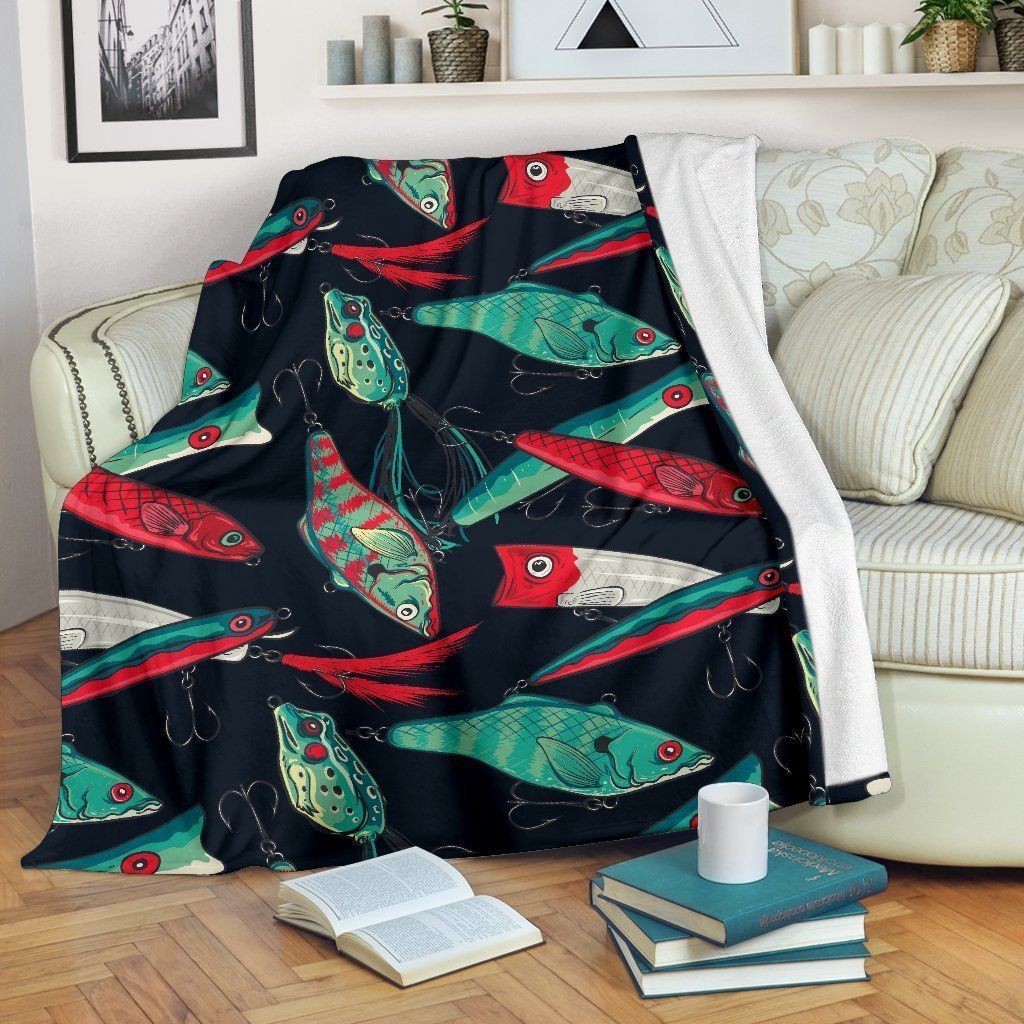 Japanese Fishing Bait Pattern Printed Fleece Blanket