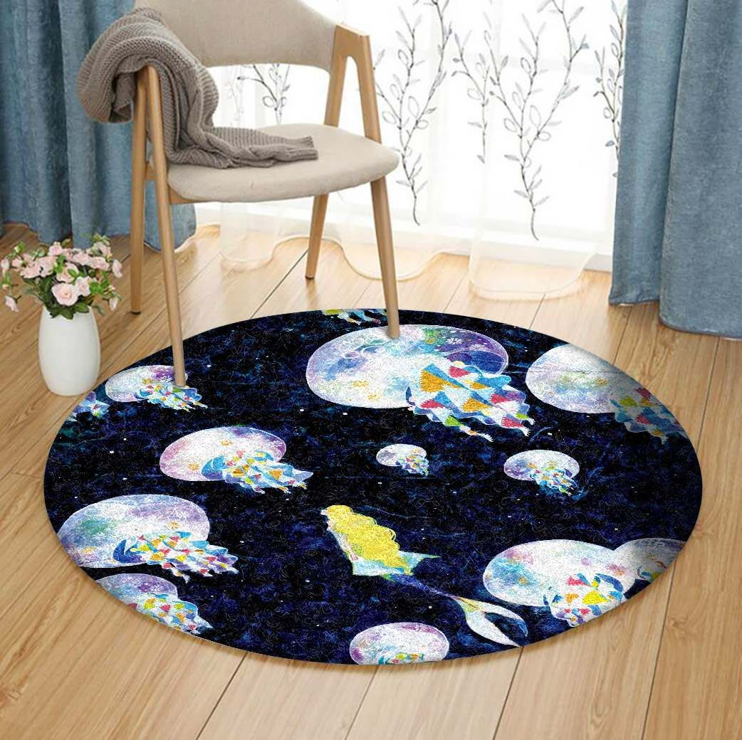 Jellyfish And Mermaid Round Carpet