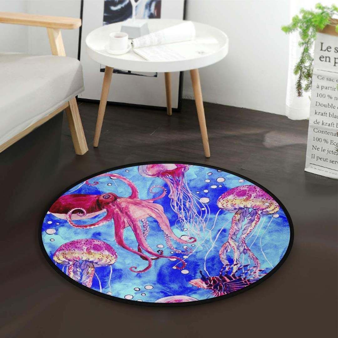 Jellyfish And Octopus Round Carpet