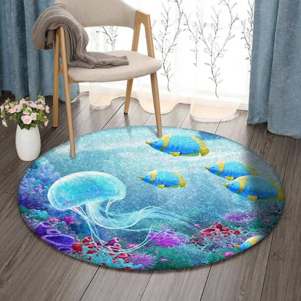 Jellyfish Under The Ocean Round Carpet