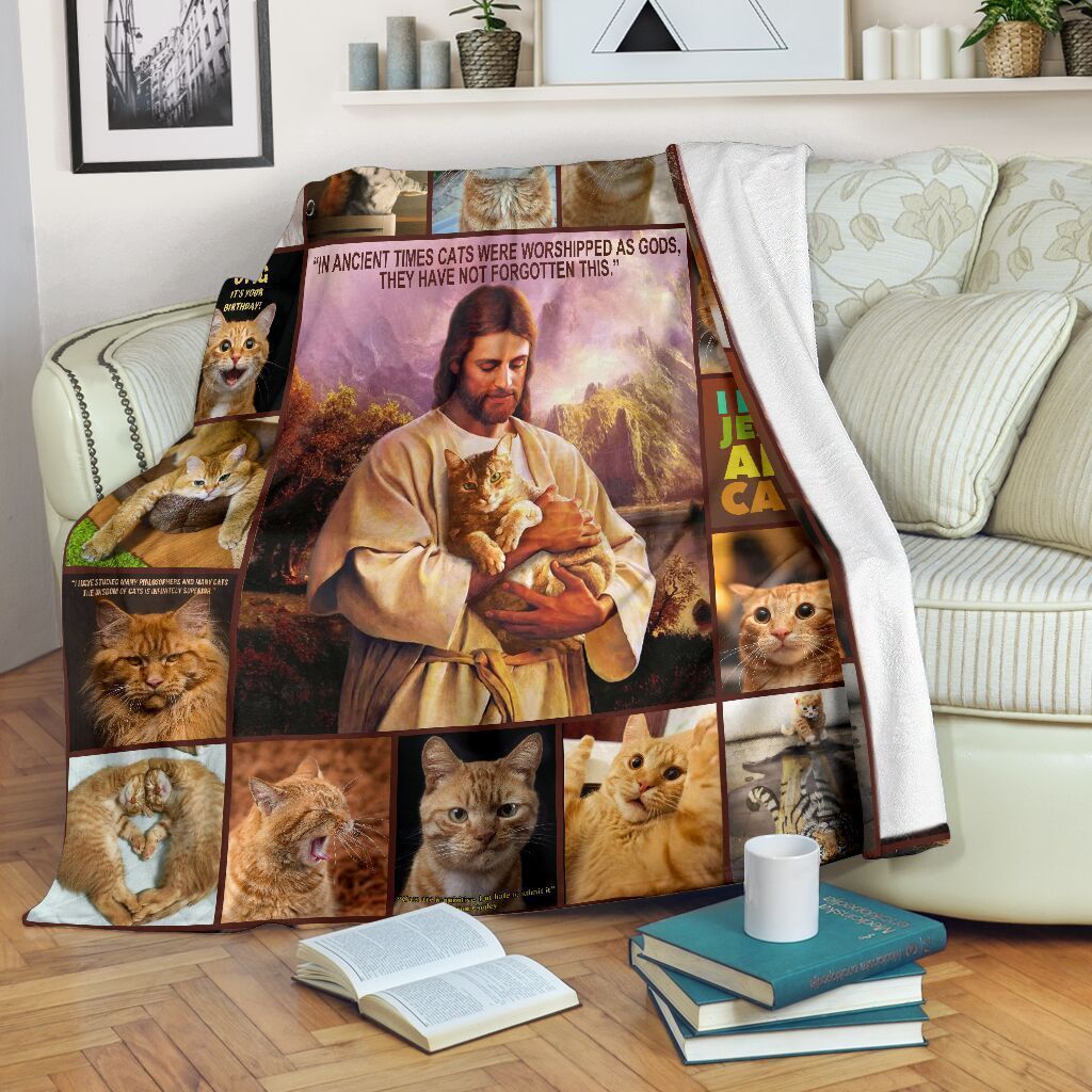 Jesus And Cat Sherpa Fleece Blanket